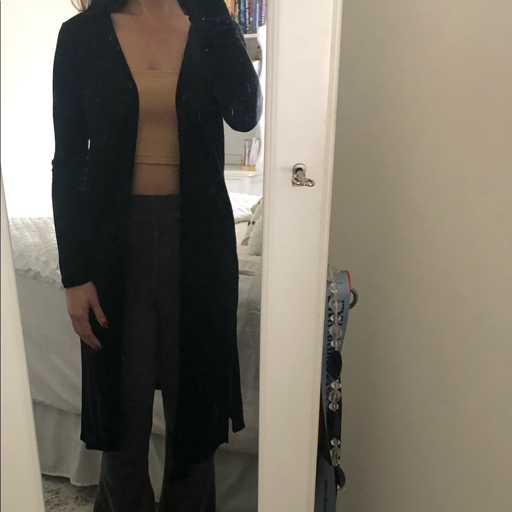 Black long cardigan shirt with side slits